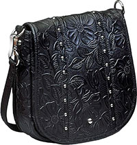 Gun Tote'n Mamas Black Shoulder Bag, Tooled Leather (GTM-16TLDBK) Fits Small Pistols & Revolvers, Ambidextrous Hand