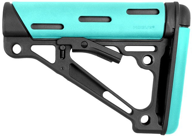 Hogue OverMolded Collapsible AR-15 Mil-Spec Buttstock, Aqua (13440)