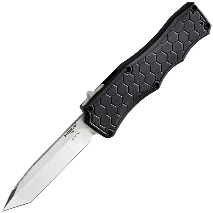 Hogue Exploit Out the Front Automatic Knife w/Tanto Blade, Matte Black (34040)