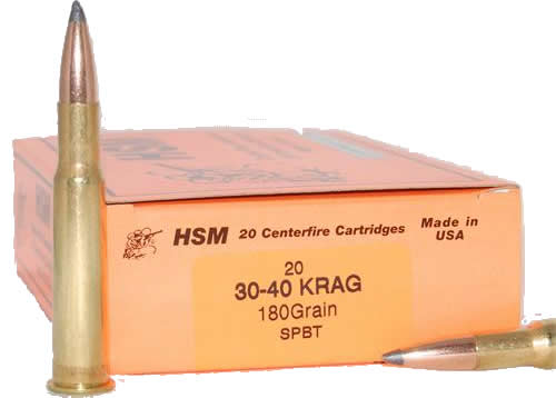 HSM Custom Plus Rifle Ammunition 30-40KRAG-2, 30-40 Krag, Boatail Soft Point (SP), 180 GR, 2225 fps, 20 Rd/bx