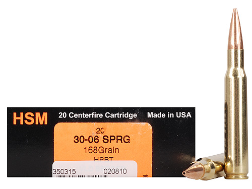 HSM Trophy Gold Rifle Ammunition 3006168VLD, 30-06 Springfield, Berger Hunting VLD, 168 GR, 2808 fps, 20 Rd/bx