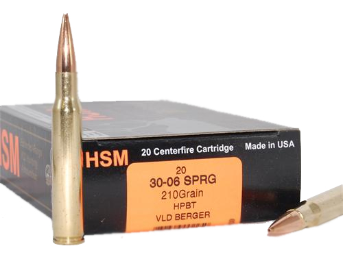 HSM Trophy Gold Rifle Ammunition 3006210VLD, 30-06 Springfield, Berger  Hunting VLD, 210 GR, 2534 fps, 20 Rd/bx - Able Ammo