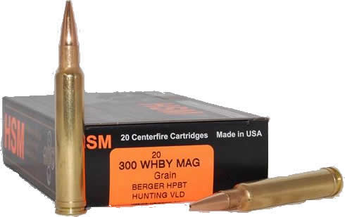 HSM Trophy Gold Rifle Ammunition 300WBY210VLD, 300 Weatherby, Berger Match Hunting VLD, 210 GR, 3036 fps, 20 Rd/bx