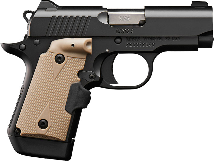 Kimber 3300176 Micro 9 (LG) Pistol - 9MM, 3.15 in Barrel, Desert Tan CT Grip, Black Slide