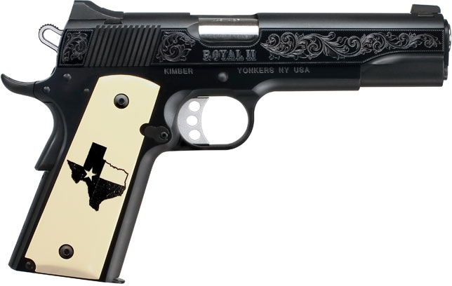 Kimber Royal II 2017 Texas Edition Pistol 3200379, 45 ACP, 5", Deep Black Oxide w/Polished Flats, Bonded Ivory Grips, 7rd