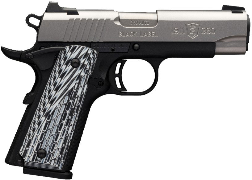 Browning 1911-380 Black Label Pro Stainless Compact Pistol 051924492, 380 ACP, 3 5/8", G10 Grips, Black, Night Sights, 8 Rd