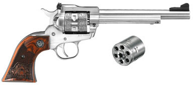 Ruger Single Six Engraved Revolver 0676, 22 LR / 22 WMR, 6 1/2 in, Engraved Wood Grip, Stainless Finish, 6 Rd