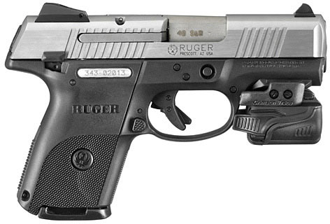 Ruger SR40C Compact Pistol w/Crimson Trace Light 3480, 40 S&W, 3-1/2", Glass Filled Nylon Grip, Stainless Finish, 15 Rd