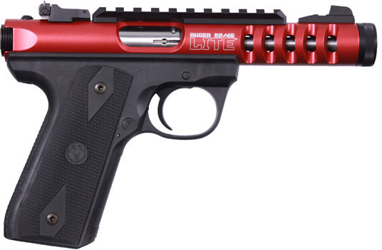 Ruger 22/45 Lite Rimfire Pistol 3910, 22 LR, 4.4" Threaded, Black Polymer Grip, Red Anodized Finish, 10 Rd