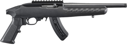 Ruger 22 Charger Pistol 4923, 22 Long Rifle, 10 in, A-2 Style Grips, Synthetic Stock, Black Matte Finish, 15 Rd