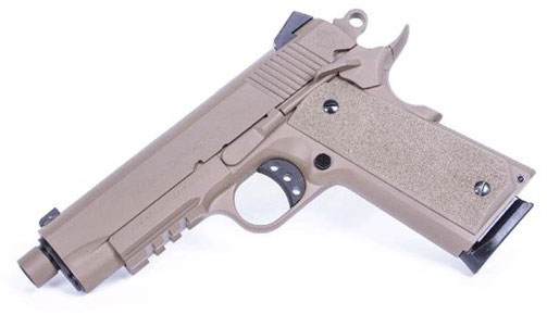 American Tactical 1911 FX Series Pistol ATIGFX45KFDE,  45 ACP, 4.75" Threaded, Mahogany Grip, Flat Dark Earth Finish