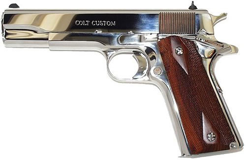 Colt Government Pistol O1070BSTS, 45 ACP, 5 in, Rosewood Grip, Polished Stainless Finish, 8 Rd
