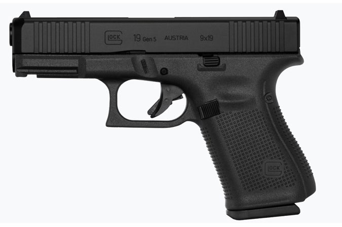 Glock 19 Gen5 Pistol PA195S203, 9mm, 4.48 in, Black Polymer Grip, Gas Nitride Finish, Fixed Sights, 15 Rds