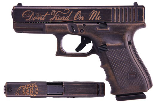 Glock 19 Gen4 Don't Tread On Me Pistol UG1950504DTOM, 9mm, 4.02 in, Polymer Grip,  Burn Bronze Finish, 15 Rd, Made in USA