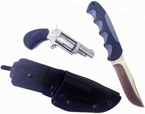 North American Mini-Revolver w/ CRKT Knife/Holster NAA22M-CRKT, 22 Magnum, 1 5/8", Rubber Grip, Stainless Finish, 5 Rd