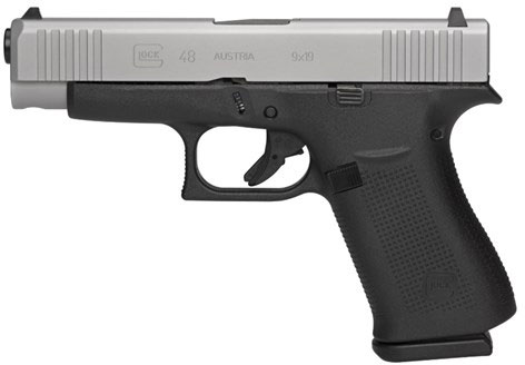 Glock 48 Pistol PA485SL201, 9mm, 4.01", Black Synthetic Grips, Stainless Finish, 10 Rds