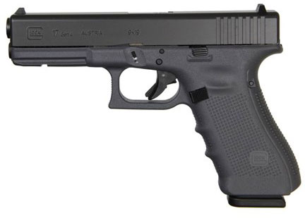 Glock 17 Gen4 Pistol PG1750203GF, 9mm, 4.49 in, Gray Polymer Grip, Gas Nitride Finish, Fixed Sights, 17 Rds