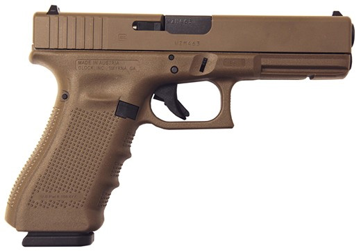 Glock 17 Gen4 Pistol PG1750204D, 9mm, 4.48 in, Polymer Grip, Full Flat Dark Earth Finish (FDE), Fixed Sights, 17 Rds