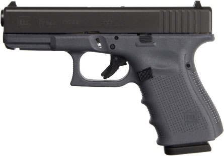 Glock 19 Gen4 Pistol PG1950203GF, 9mm, 4 in, Gray Polymer Grip, Gas Nitride Finish, Fixed Sights, 15 Rds