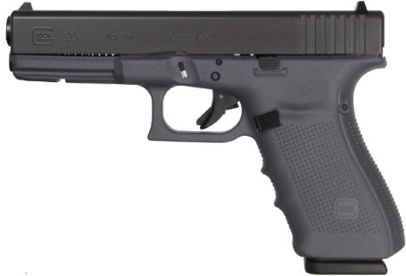 Glock 20 Gen4 Pistol PG2050203D, 10mm, 4.61 in, Gray Polymer Grip, Gas Nitride Finish, Fixed Sights, 15 Rds