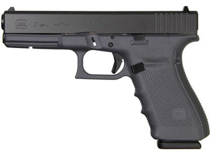 Glock 21 Gen4 Pistol PG2150203D, 45 ACP, 4.6 in, Gray Polymer Grip, Gas Nitride Finish, Fixed Sights, 13 Rds