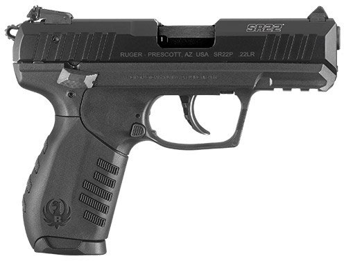 Ruger SR22 Pistol 3611, 22 Long Rifle, 3.5 in, Black Polymer Grip, Black Finish, Blued Barrel 10 Rd