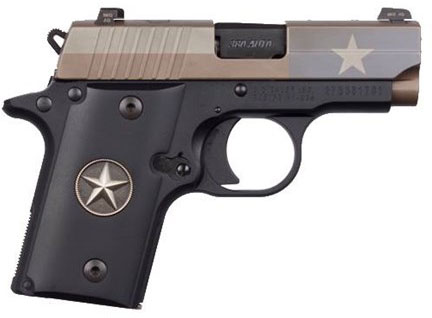 Sig P238 Texas Flag Pistol 238380TXF, 380 ACP, 2.7", Black Texas Star Grips, FDE Finish w/Texas Flag, 6 Rds
