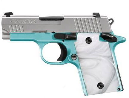 Sig P938 Robins Egg Pistol 9389REBAMBI, 9mm, 3", White Pearlite Grips, Robins Egg Finish, 7 Rds