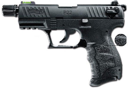 Walther P22Q Pistol w/Threaded Barrel WAP22522, 22 Long Rifle, 3.4 in, Polymer Frame, Black Finish, Hi-Viz Sight, 10 Rd
