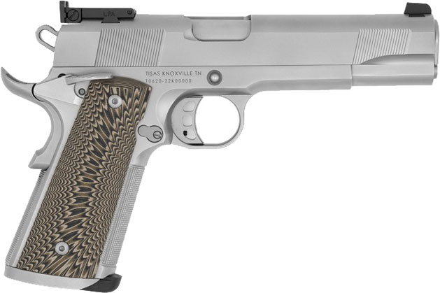 Tisas 1911 MATCH SS45M Pistol 1911MA45M, 45 ACP, 5", G10 Target Grips, Stainless Steel Finish, 8 Rds