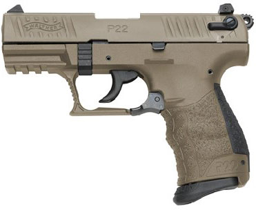 Walther P22 DA/SA Full FDE Pistol 5120355, 22 Long Rifle, 3.4 in Threaded, Polymer Frame, Flat Dark Earth Finish, 10  Rd