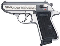 Walther PPK/S Semi-Auto Pistol 4796004, 380 ACP, 3.3", Black Plastic Grips, Stainless Finish, 7 Rd