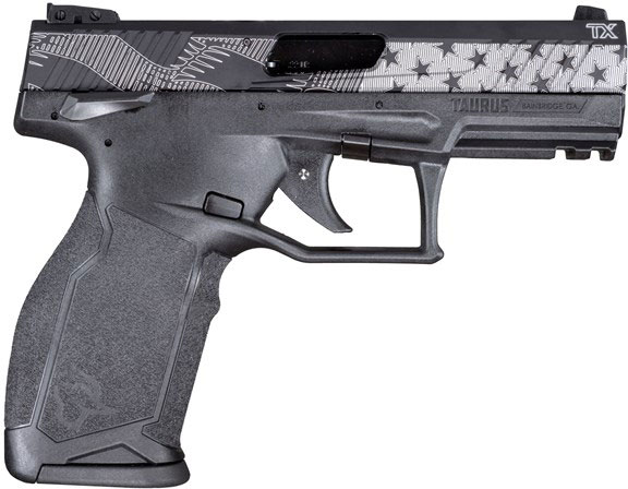 Taurus TX22 Pistol 1TX22141US1, 22 Long Rifle, 4.1", Black Polymer Grips, Black w/Flag Engraving Finish, 16 Rds