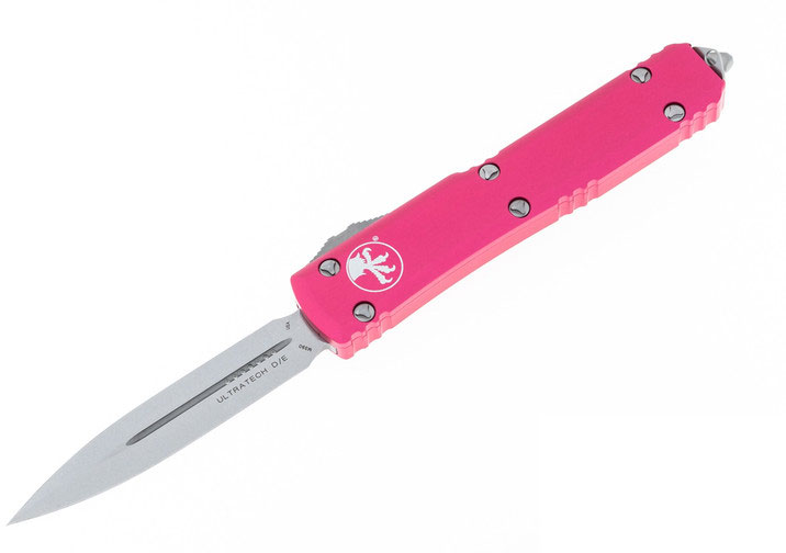 Microtech Ultratech OTF Autmoatic Knife, Stonewashed Double Edge, Pink (122-10PK)