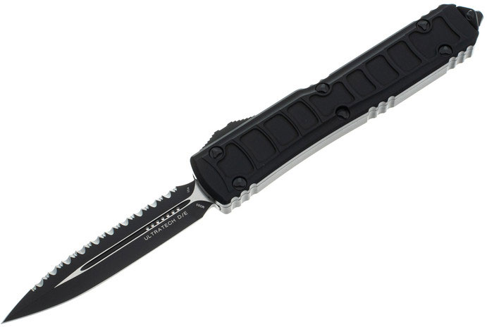 Microtech Signature Series Ultratech II OTF Automatic Knife, Full Serrated Black Edge, Black (122II-3TS)