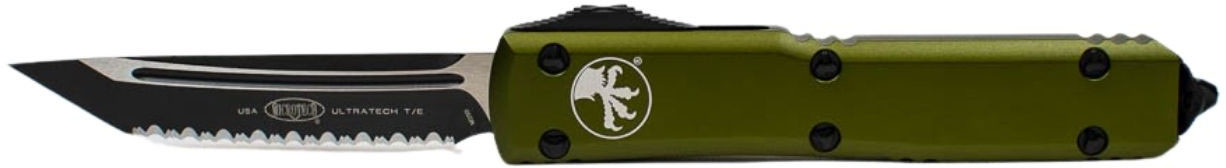 Microtech Ultratech OTF Automatic Knife, Fully Serrated Black Tanto Edge, OD Green (123-3OD)