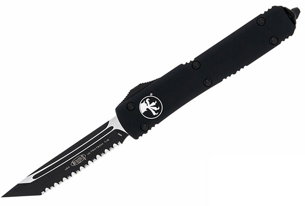 Microtech Ultratech Out-The-Front Automatic Knife, Fully Serrated Tanto Edge, Tactical Black (123-3T)