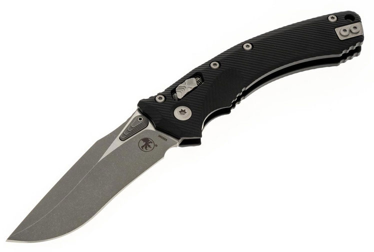 Microtech Amphibian Folding Knife, Standard Apocalyptic Blade, Black Fluted Handle (137RL-10APFL)