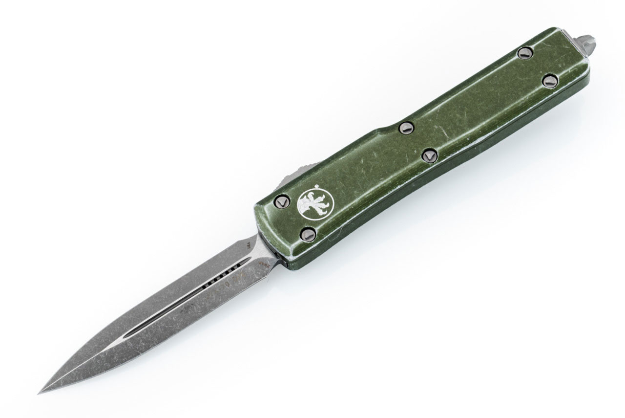 Microtech UTX-70 Automatic Out The Front Knife, Double Standard Apocalyptic Edge, Distressed OD Green (147-10DOD)