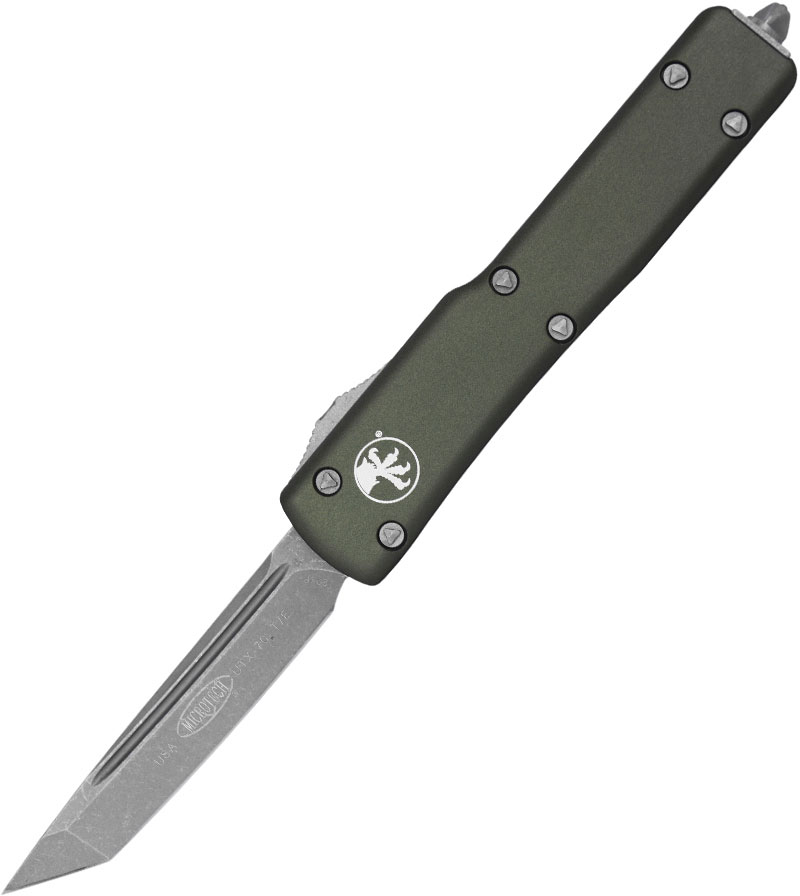 Microtech UTX-70 Out-The Front Automatic Knife, Single Standard Apocalyptic Tanto Edge, OD Green (149-10APOD)
