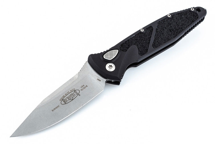 Microtech Socom Elite Automatic Folding Knife, Standard Stonewash Blade, Black Handle (160A-10)