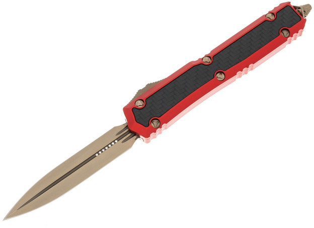 Microtech Signature Series Makora OTF Automatic Knife, Bronze Double Edge, Red (206-13RDCFIS)