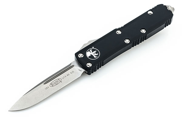 Microtech UTX-85 Out-The-Front Automatic Knife, Standard Single Edge, Stonewash (231-10)