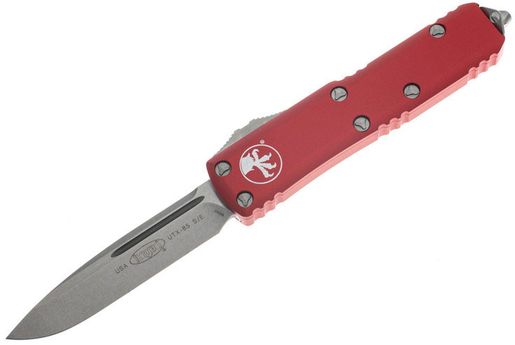 Microtech UTX-85 OTF Automatic Knife, Stonewashed Single Edge, Red (231-10RD)