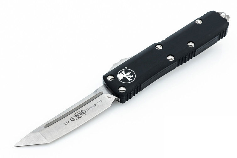 Microtech UTX-85 OTF Automatic Knife, Stonewash Tanto Edge, Black (233-10)