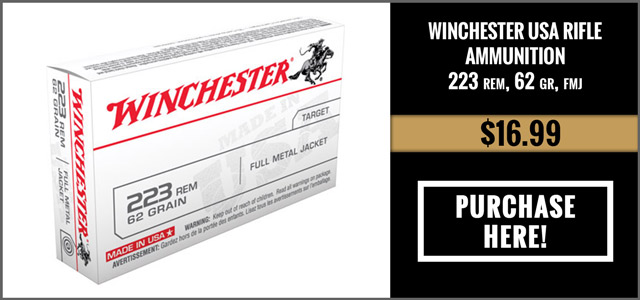Winchester Rifle Ammunition W223FMJ62, 223 Remington, Full Metal Jacket (FMJ), 62 GR, 3200 fps, 20 Rd/bx
