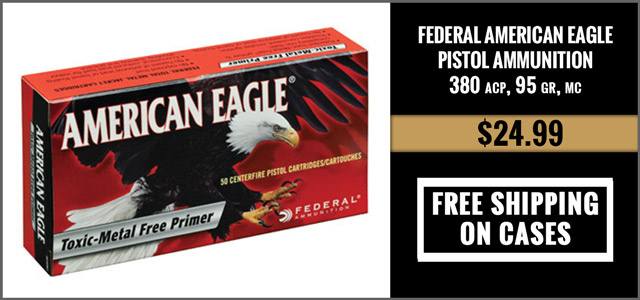 Federal American Eagle Pistol Ammunition AE380AP, 380 ACP, Metal Case (MC), 95 GR, 960 fps, 50 Rd/bx