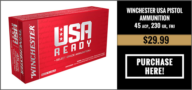 Winchester USA Ready Pistol Ammunition RED45, 45 ACP, Full Metal Jacket (FMJ), 230 GR, 880 fps, 50 Rd/bx
