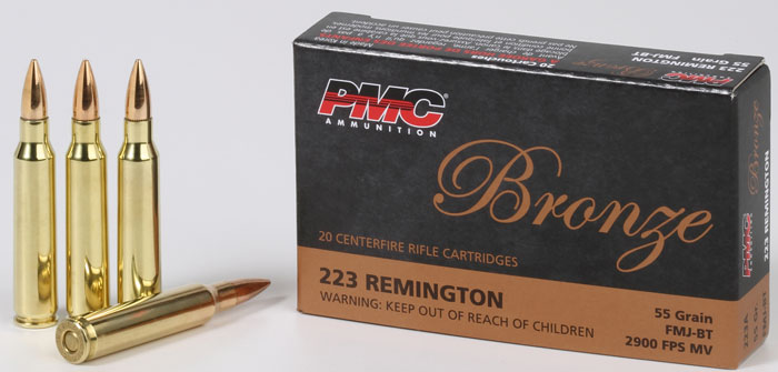 PMC Bronze Line Rifle Ammunition 223A, 223 Remington, FMJ Boat-Tail, 55 GR, 3200 fps, 20 Rd/bx