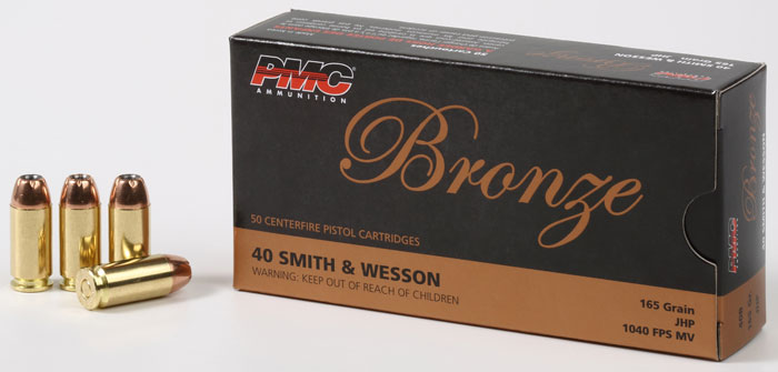 PMC Bronze Line Pistol Ammunition 40B, 40 S&W, Jacketed Hollow Point (JHP), 165 GR, 1040 fps, 50 Rd/bx